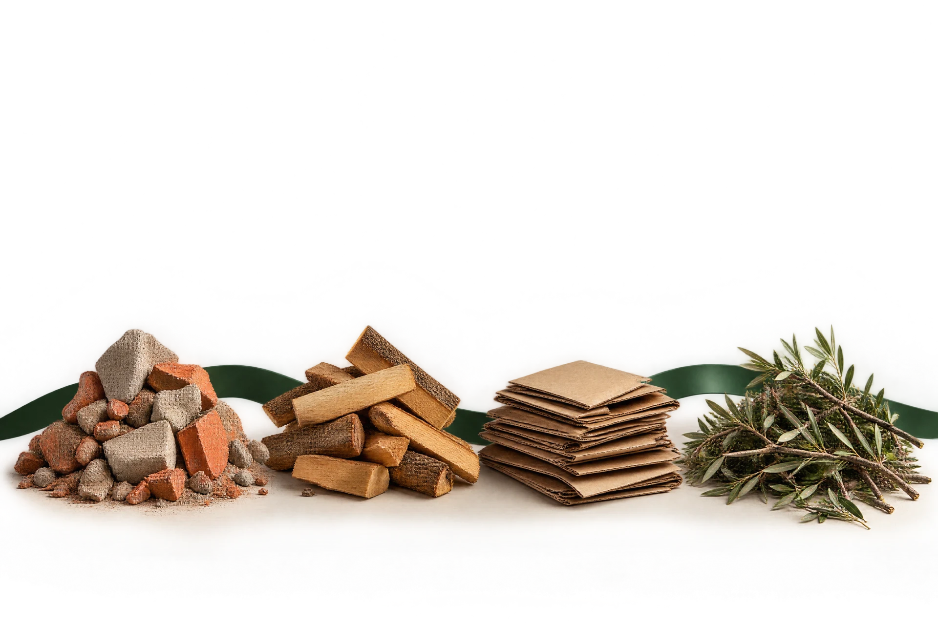 Composizione illustrativa di materiali separati: inerti, legno, cartone e residui vegetali